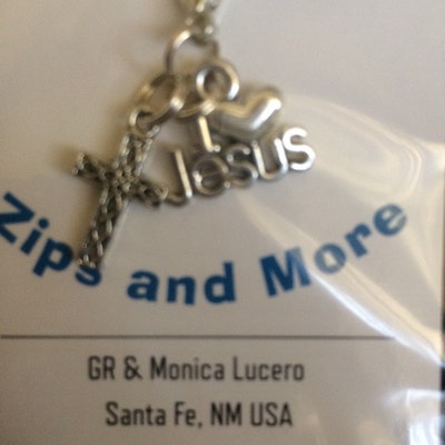 I Love Jesus Zipper Pull With Mini Cross Silver Tone Metal Charm ...