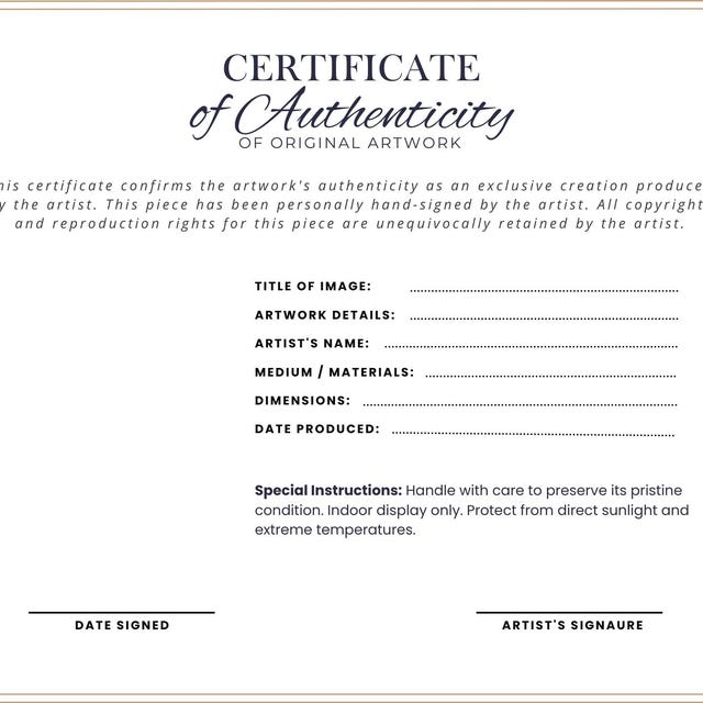 Easy Editable Certificate of Authenticity for Artwork Template