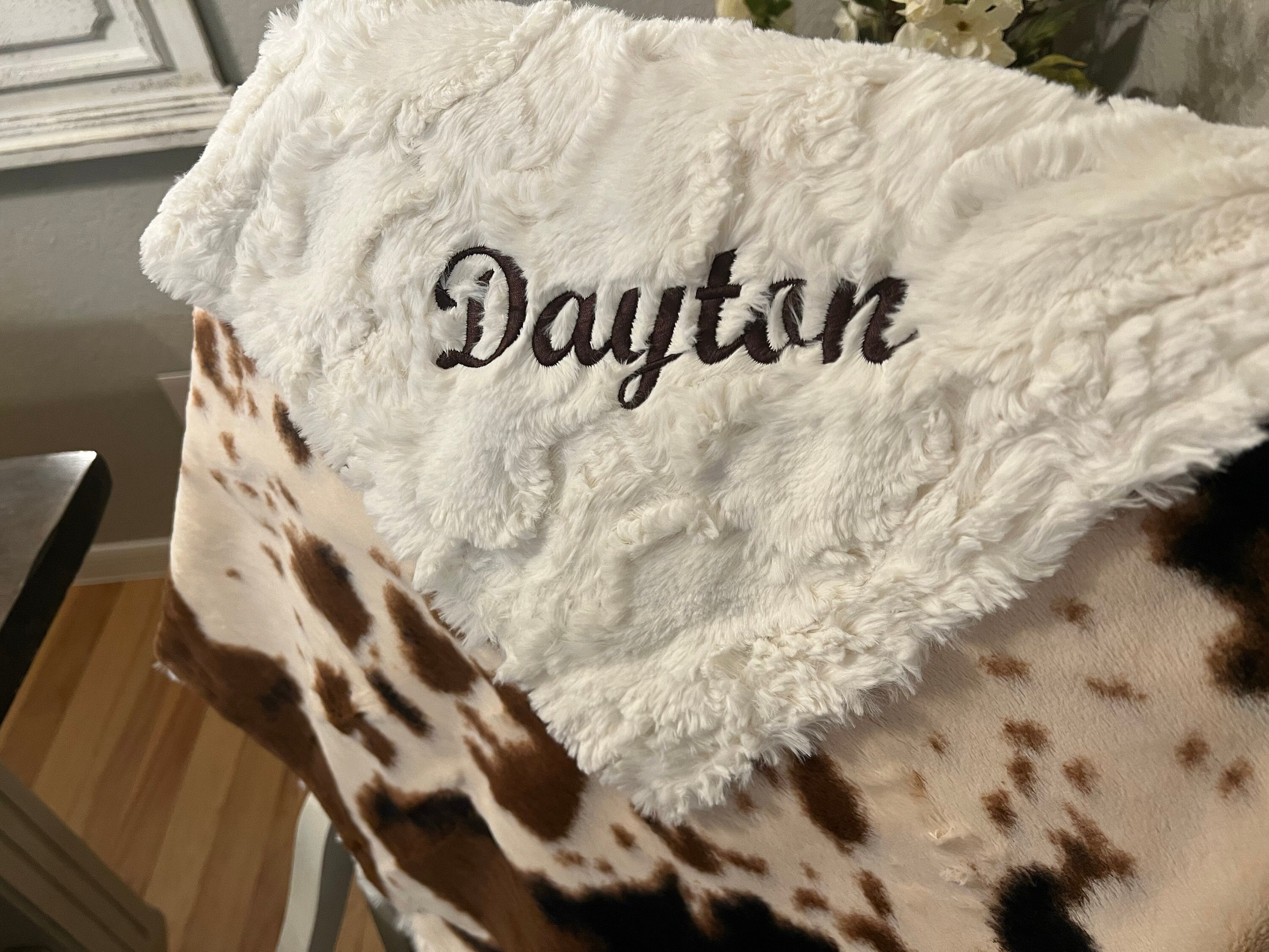 ❤️Buy 2 FREE SHIPPING❤️Personalized Western Baby Blanket, Brown Pony and Ivory Hide Minky Baby Blanket, Newborn Girl or Newborn Boy, Baby Shower Gift, Neutral Home