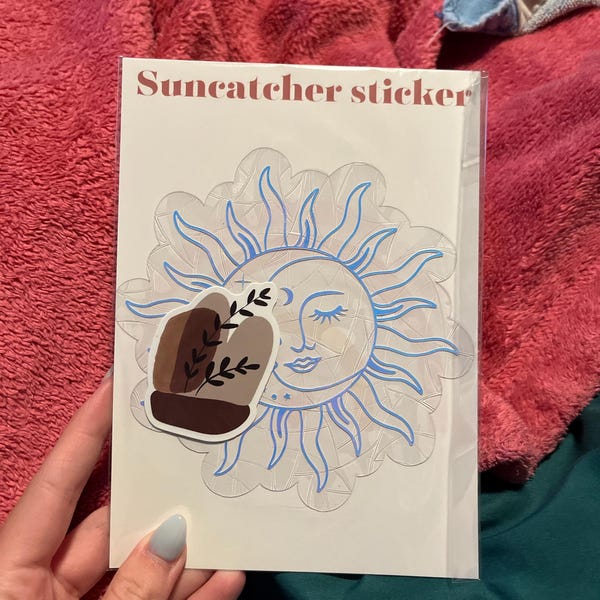 Celestial Sun and Moon Suncatcher Sticker | Rainbow Window Decal | Boho ...