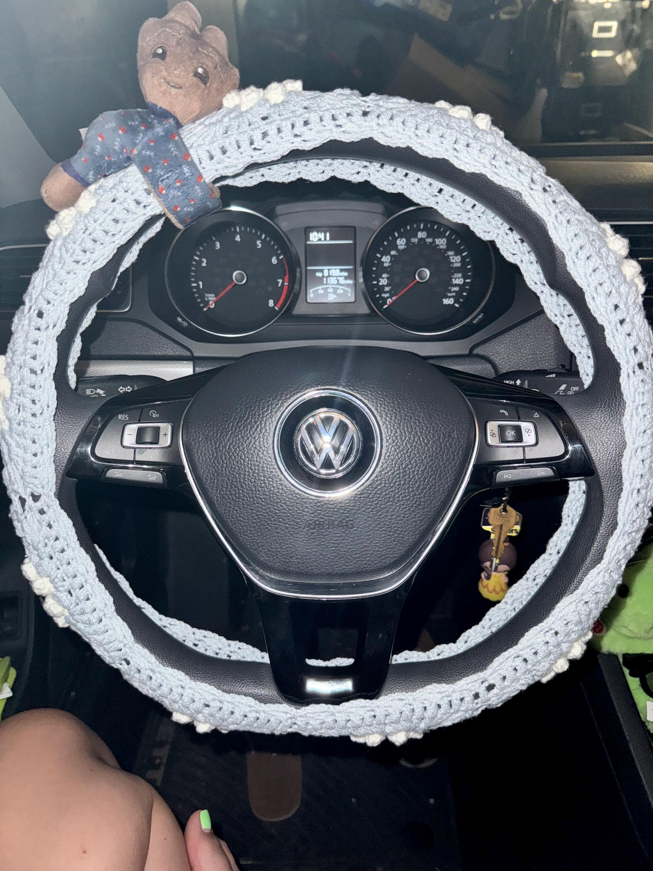 Lenkradhülle für Damen, Gehäkelte Daisy Blumen Sicherheitsgurthülle, AutoZubehör Dekoration