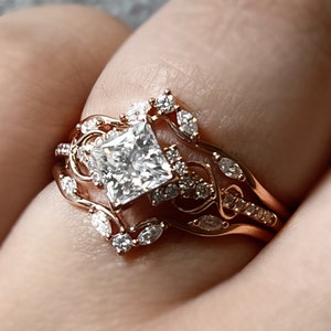 Marquise Cut Moissanite Engagement Ring Vintage Rose Gold - Etsy