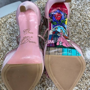 Custom hand painted Sleeping Beauty Stained Glass heels