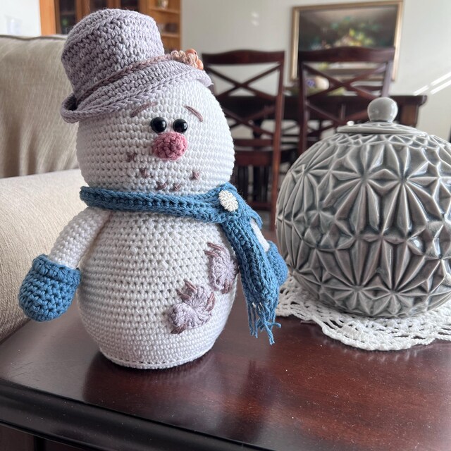 雪だるま編みぐるみかぎ針編みパターン、クリスマス編み図