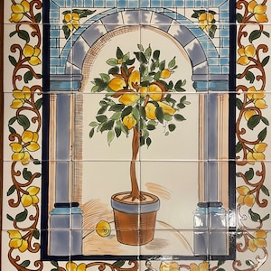 Hand Painted Ceramic Tile Art Mosaic Wall Mural Citrus Orange Tree ...