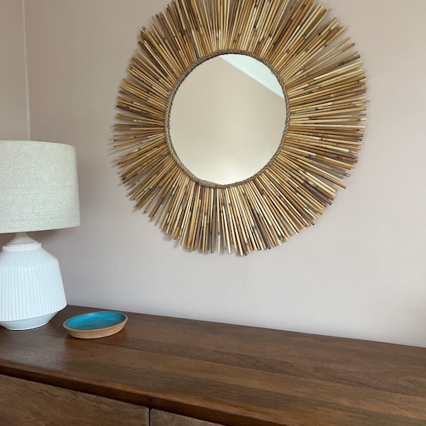 Bamboo Round Mirror, Mirror Wall Decor, Boho Mirror of Natural Wall