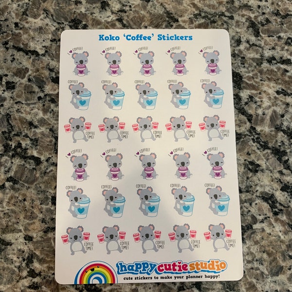 30 Cute Koko the Koala 'coffee' Planner Stickers - Etsy