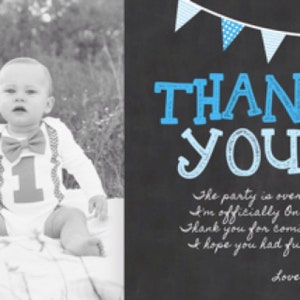 First Birthday Thank You Card, Editable Boy 1st Birthday Thank You Card