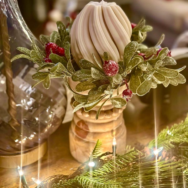 2 PCS Red Berry Pine Wreath Artificial Berries Snowy Pine Candle