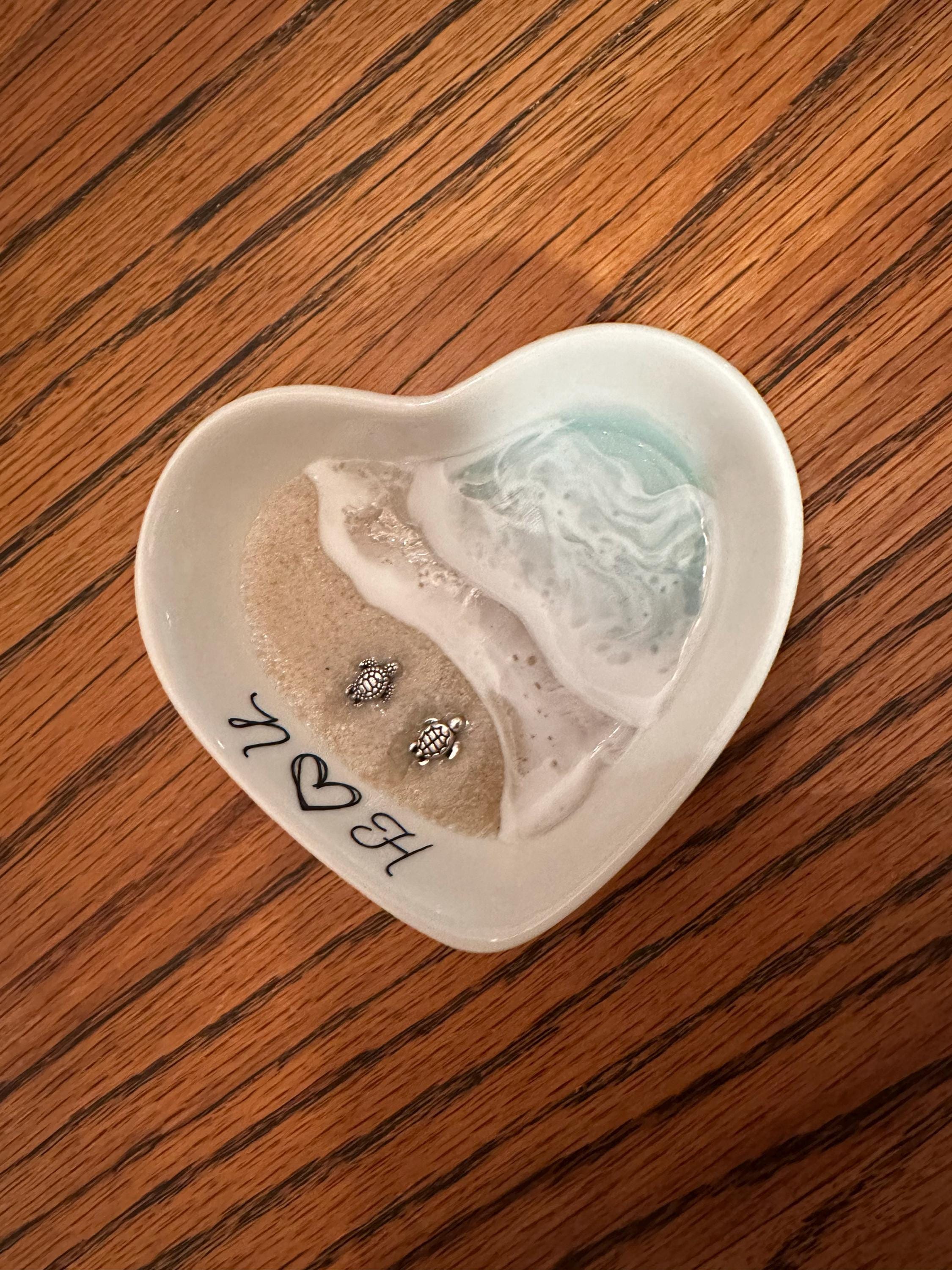 Personalized Turtle Ring Dish Custom Wedding Gift Engagement Engaged Fiancé Wife Custom Ocean Decor Beach Ceramic Heart Woman Anniversary