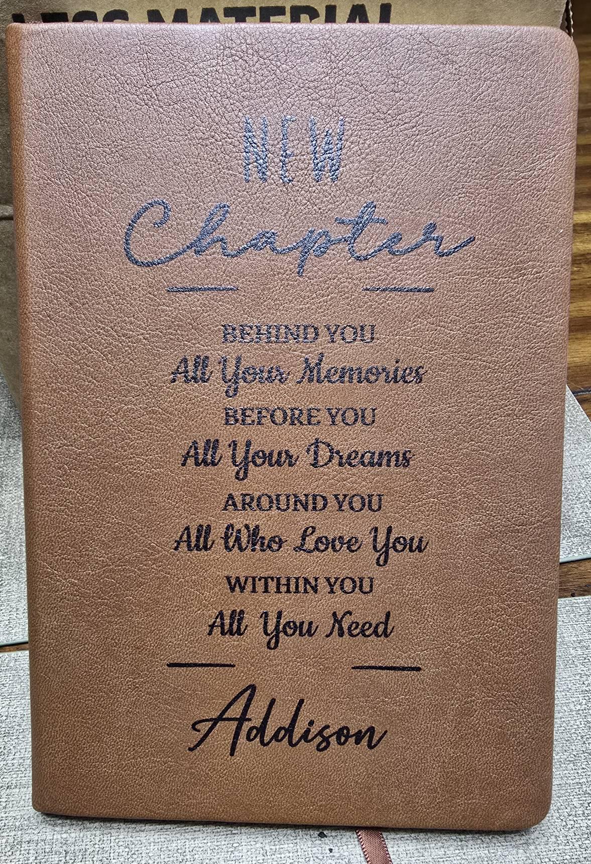 Personalized New Chapter Journal, Custom Name Notebook, A5 Vegan Leather Journal, Retirement Gift, New Beginnings, Coworker Gift D01