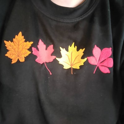 Vintage Fall Sweater, Embroidered Autumn Leaves Crewneck Sweatshirt