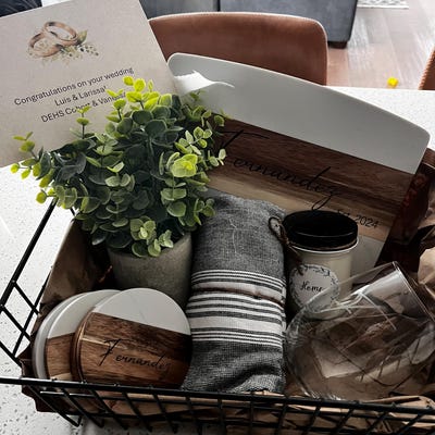 Custom Gift Basket Housewarming Gift Cutting Board First Home Gift Idea ...