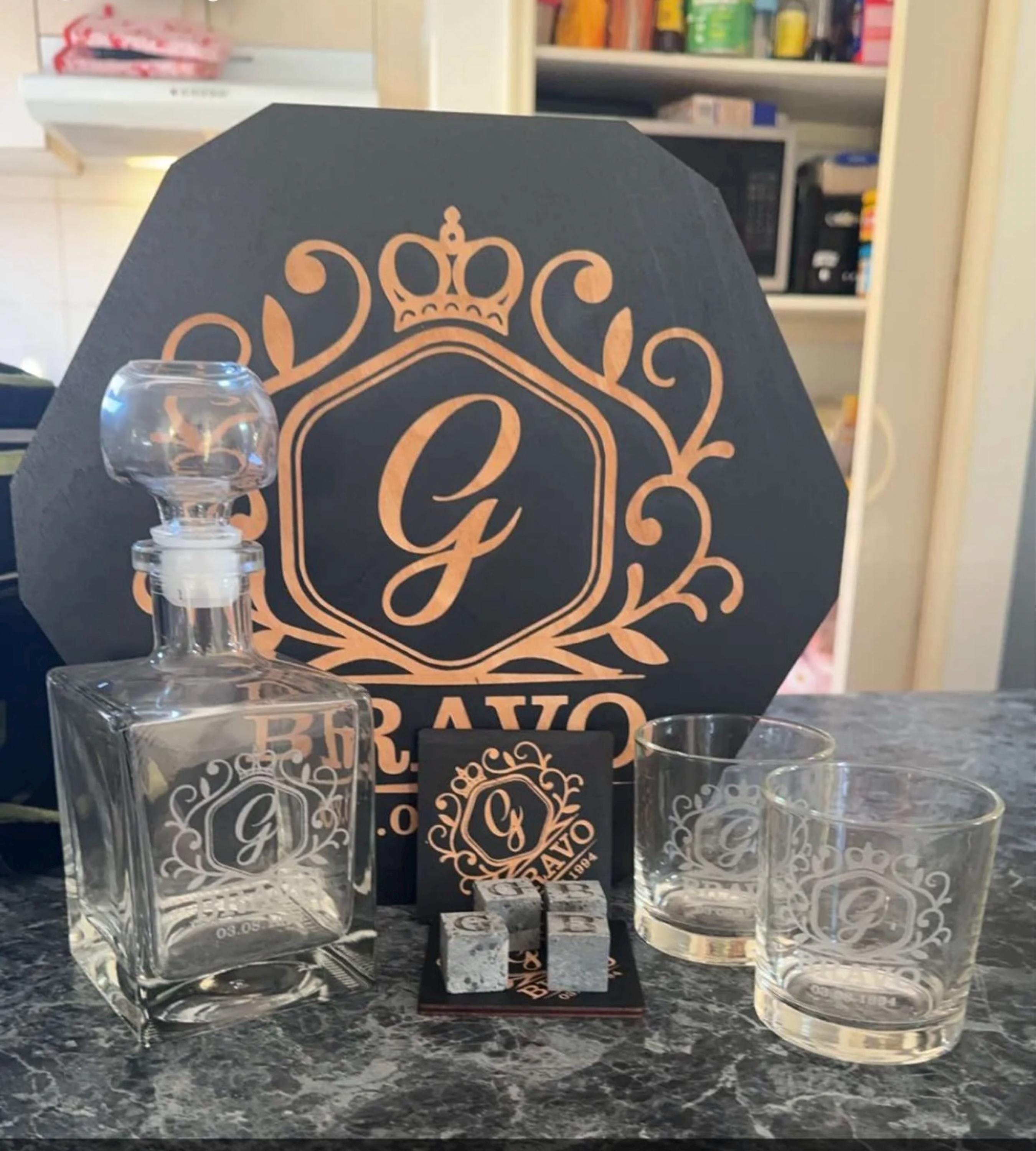 Personalized Glasses, Whiskey Decanter Set, Christmas Gift, Whiskey Stones, Bourbon Decanter Set, Whiskey Glasses, Fathers Gift, Gift fo Him