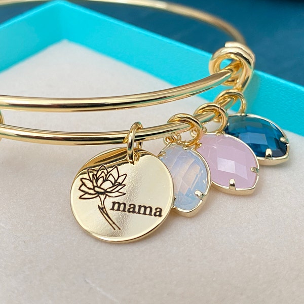 Birth Flower Bracelet, Personalized Charm Bracelet , Mothers Day Gift ...