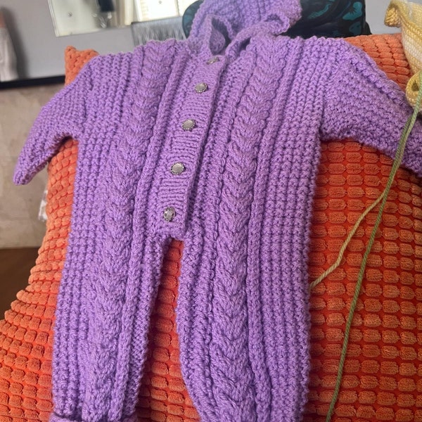 BABY ROMPER Knitting Pattern Baby All in One Hooded Sleepsuit Jumpsuit ...