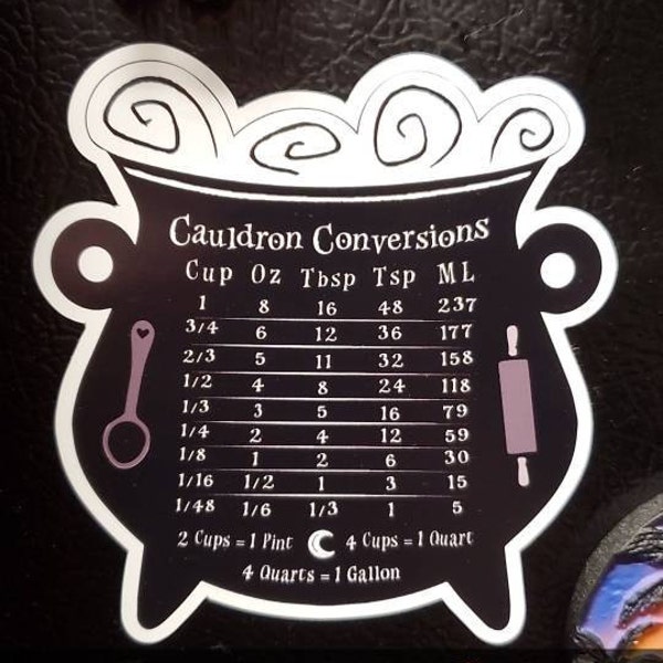 Cauldron Conversion Chart Magnet, Black, Cooking, Measurements, Baking ...