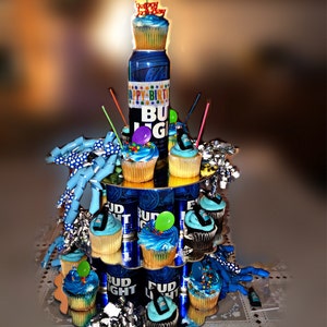 Budweiser beer can theme shaped designer fondant 3D cake - CakesDecor