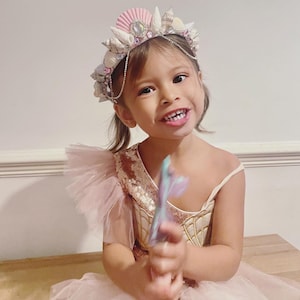 Pink White Cream Kids Childs Mermaid Crown Hair Band  display picture 2