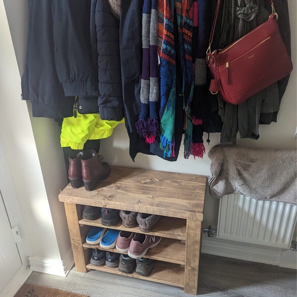 Rustic Shoe Rack Boot Rack Bench Golden Oak Solid Chunky Wood Antique ...
