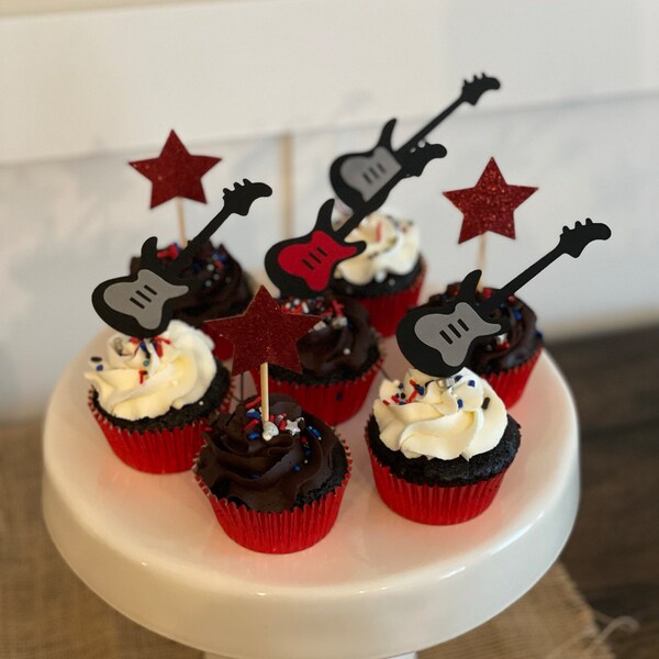 One Rocks Cupcake Toppers / Guitar Cupcake Toppers / Rock Party / Rock ...