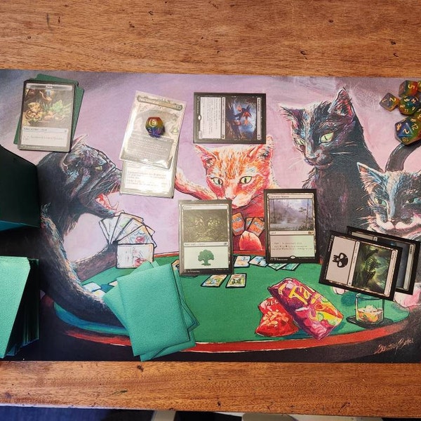 Cats Playing Magic the Gathering TCG Playmat - Stitched Edge 3mm ...