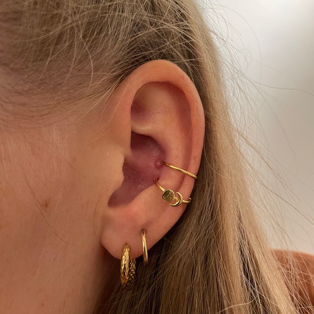 Moon Phases Conch Hoop, Celestial Conch Piercing 14 Gauge
