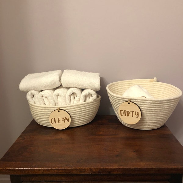 Custom Wooden Laundry Basket Labels // Dirty Clean Laundry Labels ...