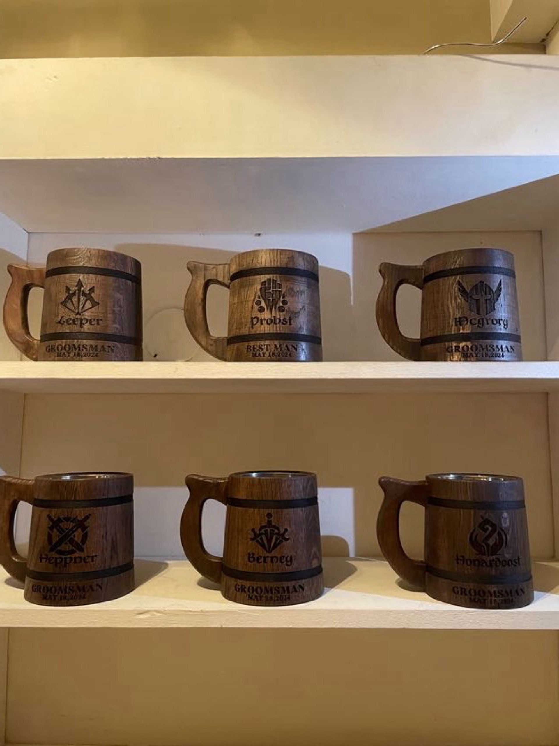 Personalized Groomsmen Beer Mug Custom Wooden Stein, Customizable Best Man Gift from Groom Engraved Wood Tankard, Wedding Gift for Father