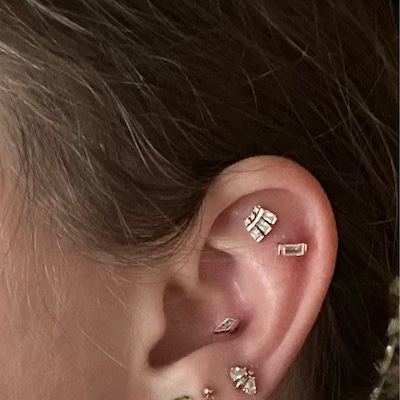 14k Solid Gold Heart Rook Earring Heart Rook Piercing Diamond Curved ...