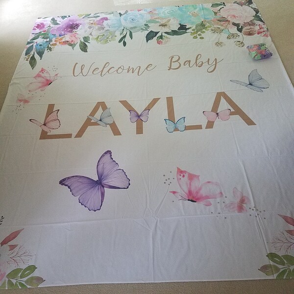 Custom Name Baby Shower Backdrop, Blush Floral Baby Shower Backdrop ...