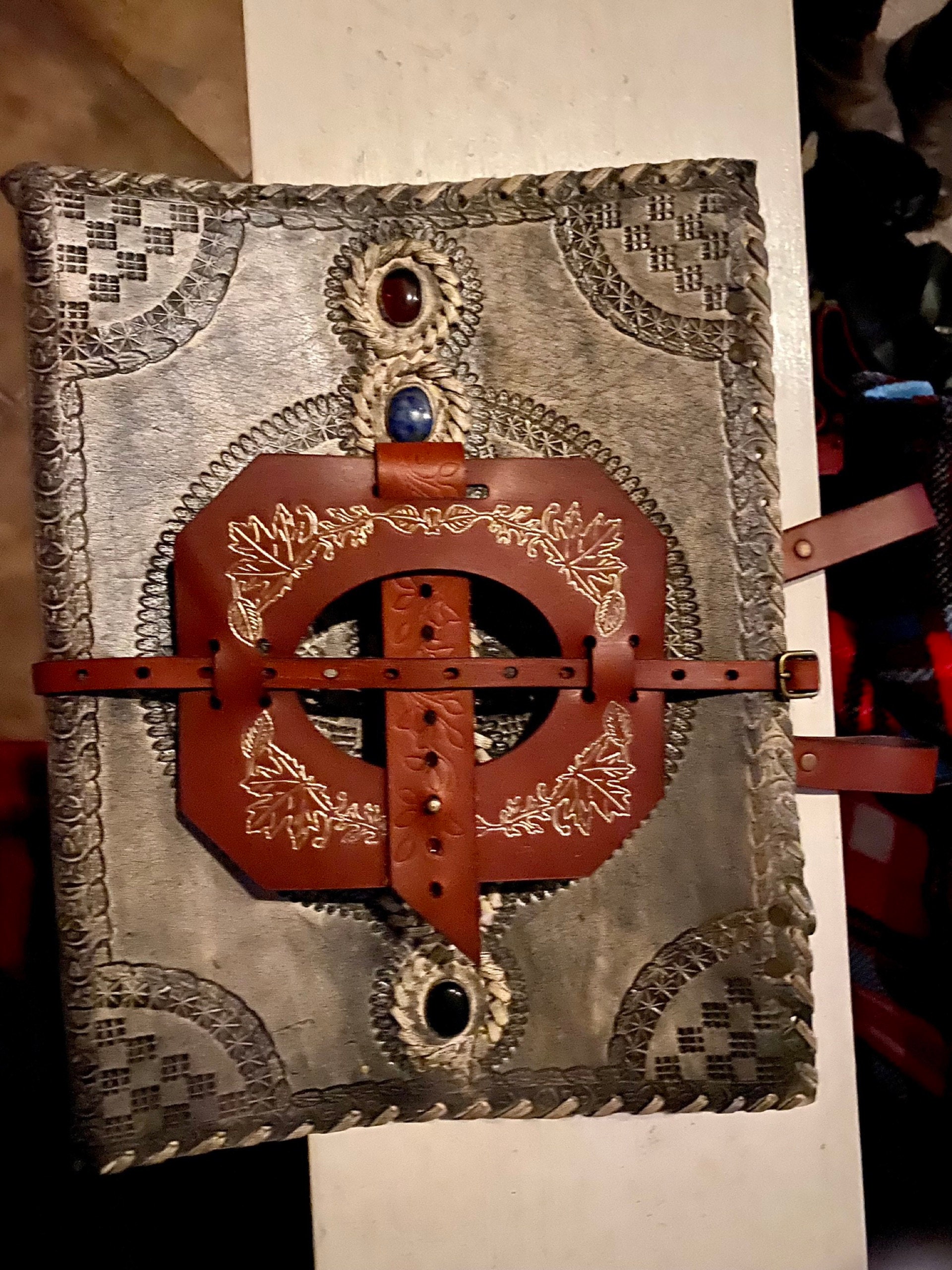 Book Holder - larp leather book bag -  book lover gift - waist book Holster - Book of shadows - spell book - witchcraft gold brown