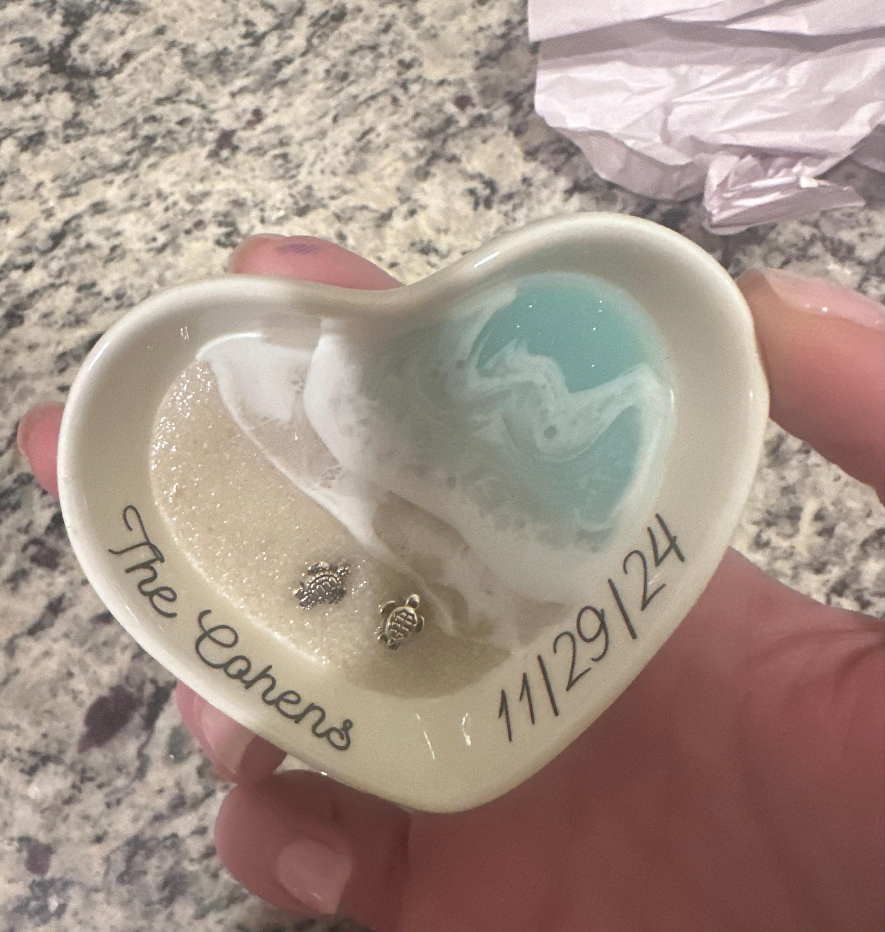 Personalized Turtle Ring Dish Custom Wedding Gift Engagement Engaged Fiancé Wife Custom Ocean Decor Beach Ceramic Heart Woman Anniversary