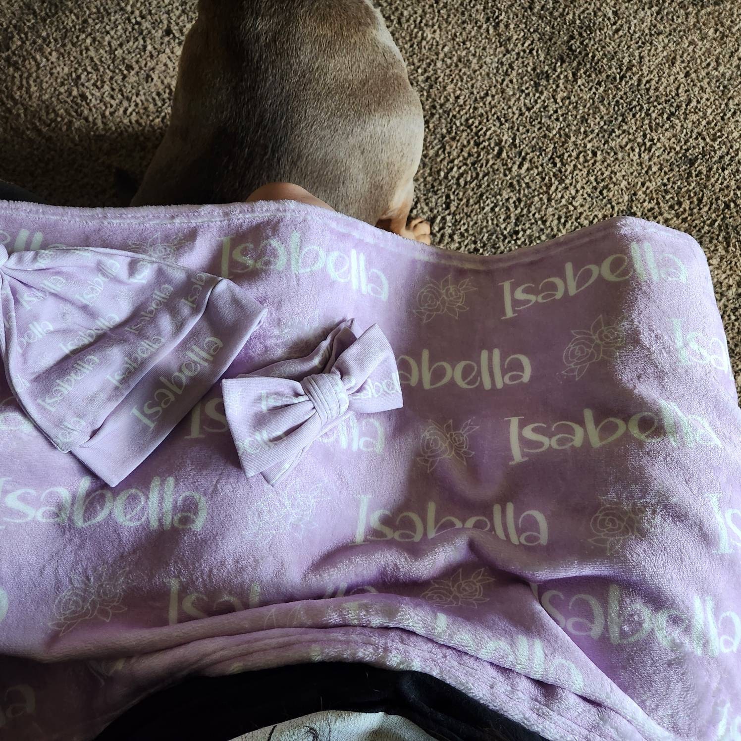 Plush Minky Blanket Set with Hat/Bow, Personalized Name Blanket with Hat, Personalized Jersey Hat, Customized Name Bow