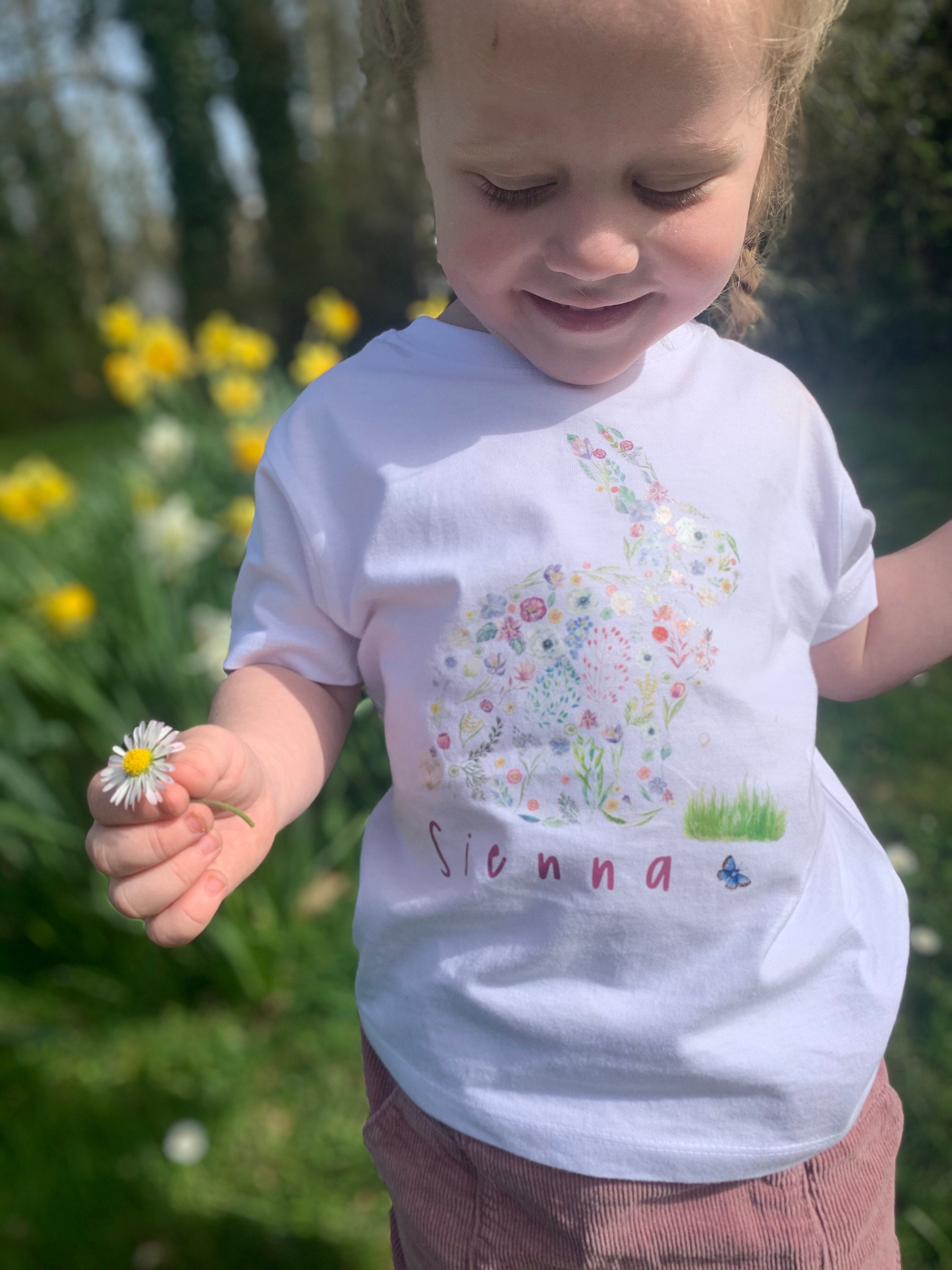 Personalised Kids Easter T-Shirt / Cute flower bunny design for boys or girls / Childrens tshirt Bunny Tshirt, Easter Gift / baby First, 1st