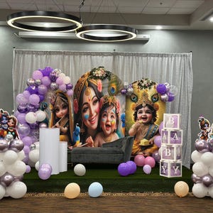Krishna Theme Photo Backdrop Arch Cover Baby Shower Birthday Party Decor Photography Background Polyester Fabric Photo Booth Cover