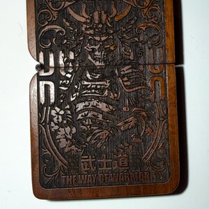 Engraved Ghost of Samurai Teak Wood Lighter: Bushido Warrior Gift