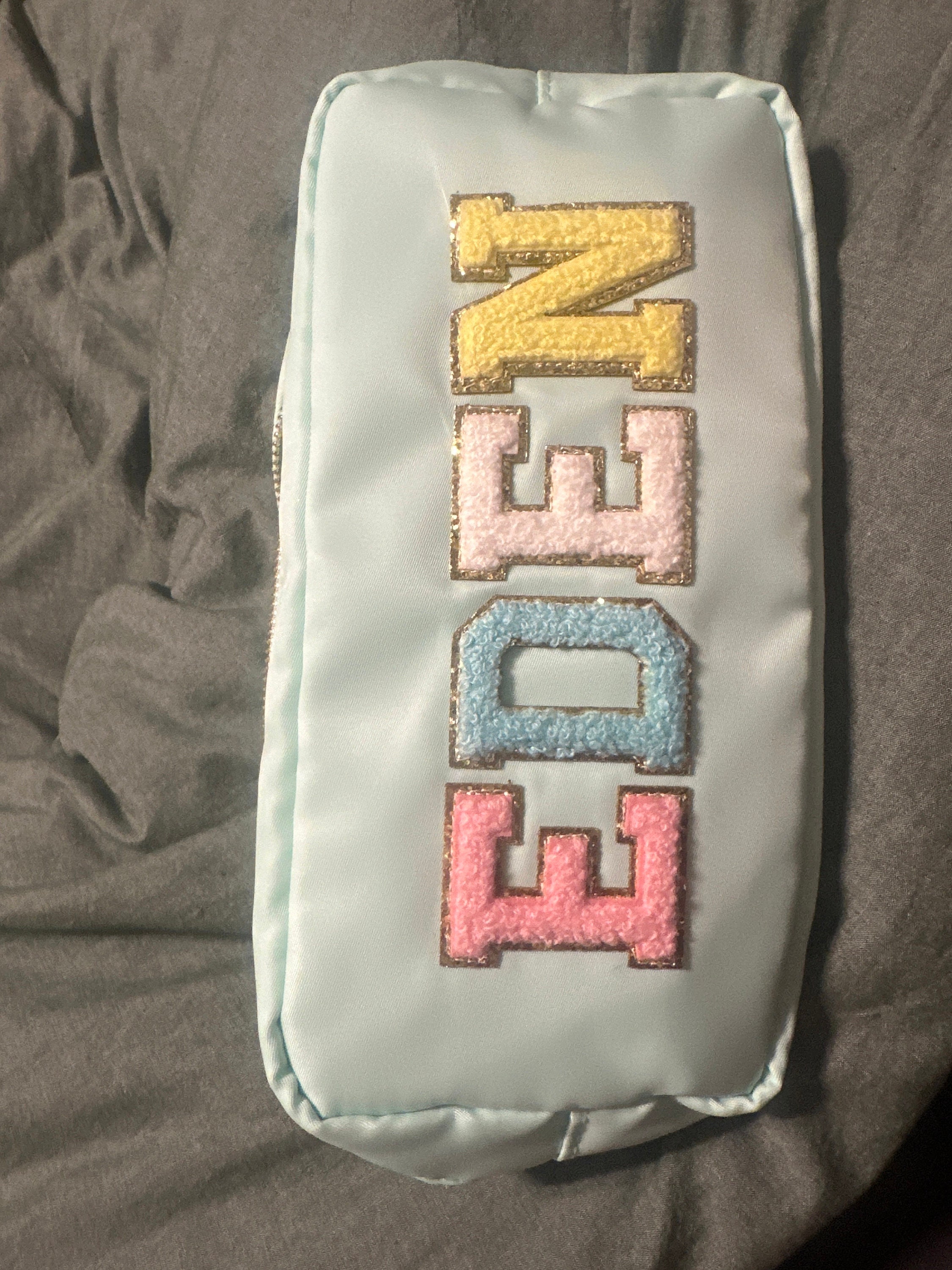 Cosmetic Bag - Makeup bag- Travel Bag- Bag with Patch- Customized Bag- Bridesmaid Gift- graduation gift- college bag- game day