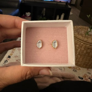 Customer photo from Kristin, Large Raw Herkimer Diamond Stud Earrings in Yellow Gold