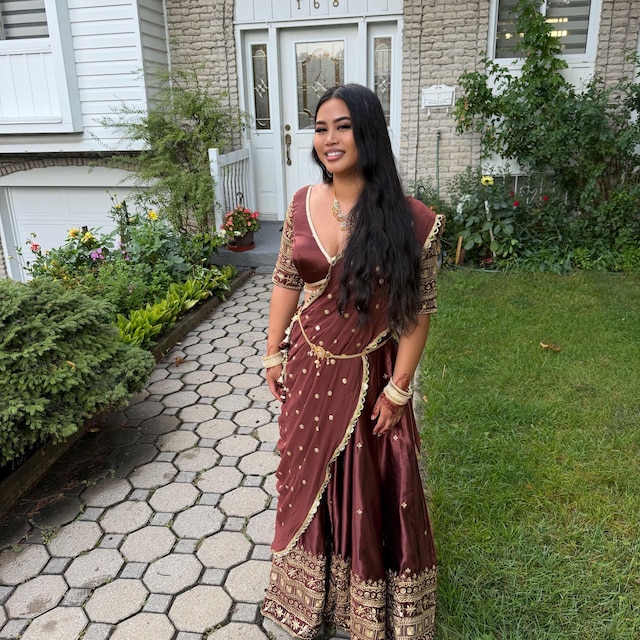 brown indian dress Chocolate Silk Lehenga Choli – Heavy Border Embroidery, Wedding Guest The Palm Beach Par ideal for Indian festivals Size:Custom Size（ FREE ） Collection: PANACHE