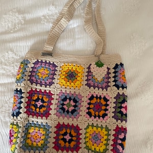 Crochet Bag Afghan, Granny Square Ecru Bag, Hobo Bag, Boho Bag, Crochet ...