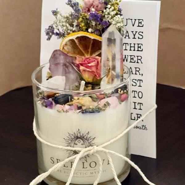 Self Love Intention Candle With Crystals, Herbs & Flowers- Black ...