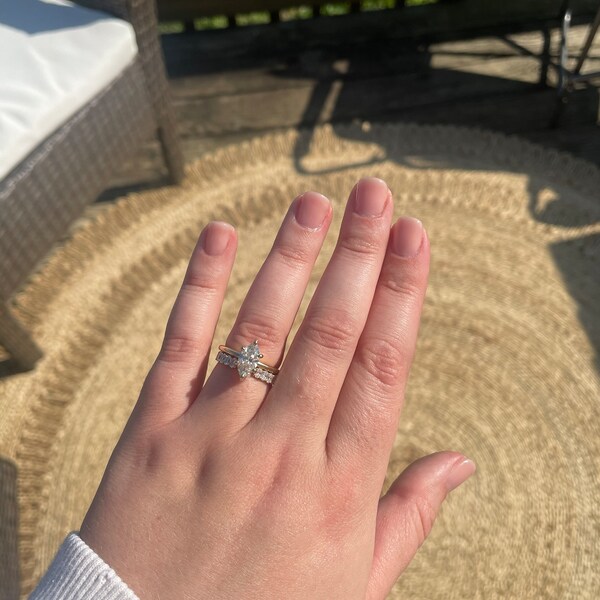 Oval Moissanite Open Wedding Band | Solid Yellow Gold Moissanite Gap ...