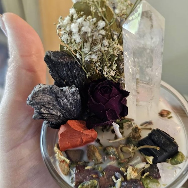 Soul Healing Intention Candle Packed With Crystals, Herbs and Flowers ...