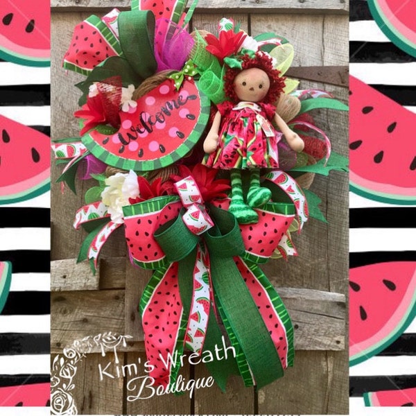WELCOME Red Watermelon SIGN Wall Art Door Hanger Plaque Pool Backyard ...