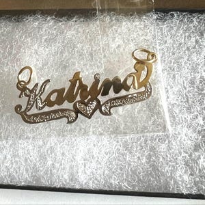 14K or 10K Solid  Gold Double Plated Name Plate, 3D name pendant , Pop-up name style with heart [PENDANT ONLY]