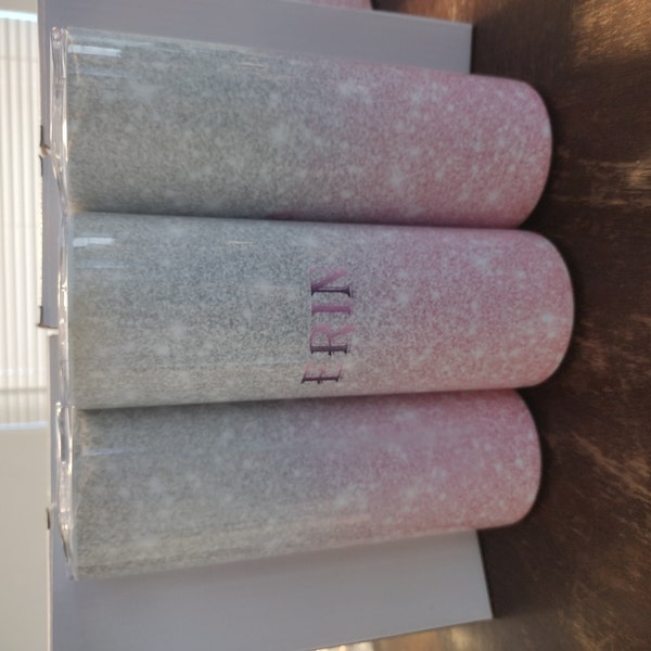 20 Oz Skinny Tumbler Silver Pink Glitter Tumbler Sublimation Design ...
