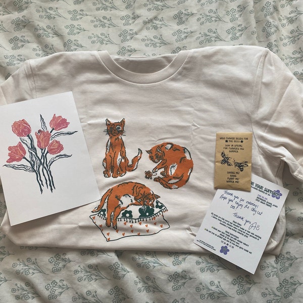 Cat Printed Grey T-Shirt