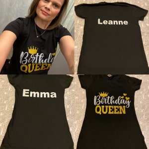 Personalised Birthday Queen Girl Squad Gold Sparkly Bling T-shirts ...