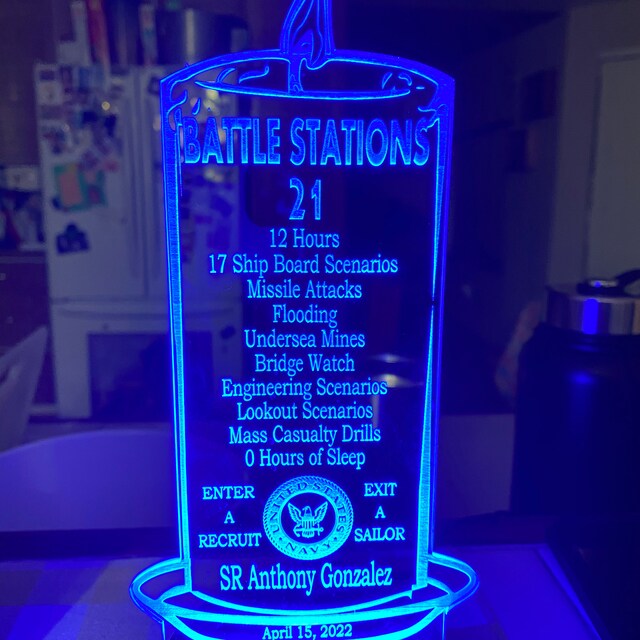 US NAVY 懐中電灯&ネームプレート NAVY Battle Stations 21 Candle Style LED Acrylic Personalized